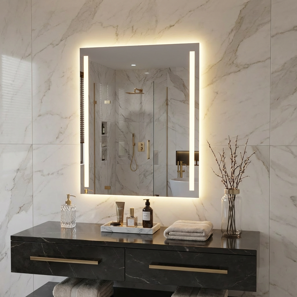 LED Bathroom Mirror – Vertical Lighted Vanity Mirror, Modern Wall Mirror with Dual LED Strips