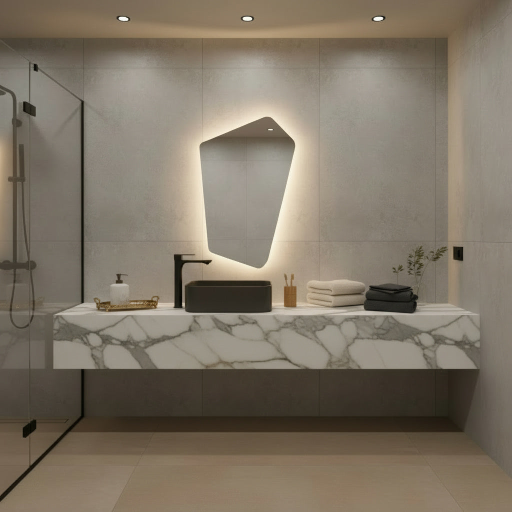 LED Wall Mirror Irregular Shape – Modern Asymmetrical Backlit Bathroom Mirror