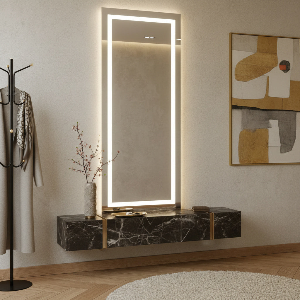 LED Full Length Mirror – Lighted Floor & Wall Mounted Vanity Mirror, Modern Dressing Mirror with Backlit Frame