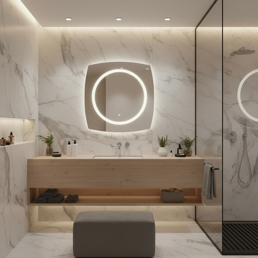 LED Bathroom Mirror Square – Modern Dimmable Vanity Wall Mirror with Backlit Design