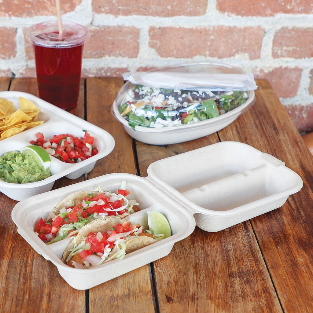 World Centric 8x5x3" Fiber Taco Box, 2-Compt (QTY:300)