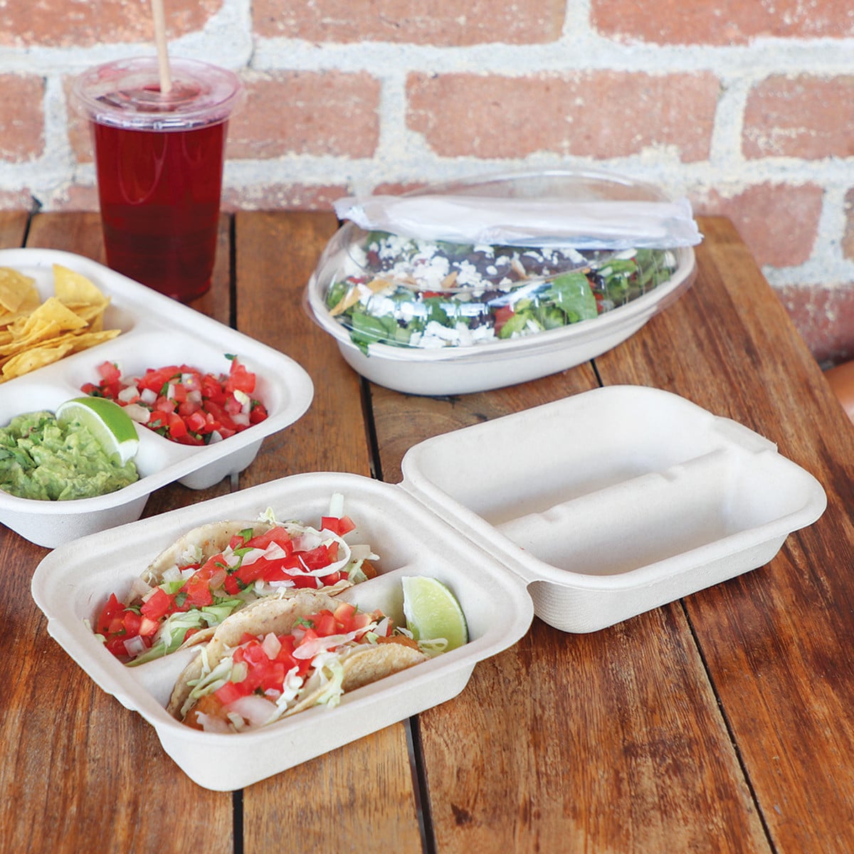 World Centric 8x5x3" Fiber Taco Box, 2-Compt (QTY:300)