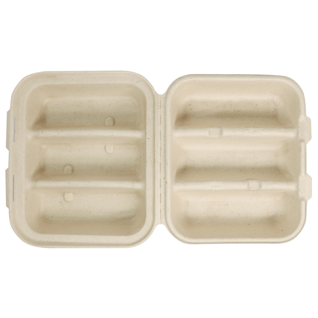 World Centric Fiber Taco Box 3-Compartment 8x7x3in Compostable (QTY 300), SKU TO-SC-T3-LFS