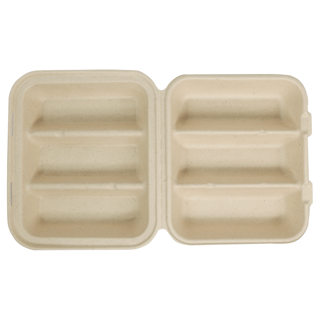 World Centric 3-Compartment Fiber Taco Box, 9 x 8 x 3 in (QTY 300), SKU TO-SC-T39-LFS