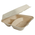 World Centric 9x9x3" Fiber Clamshell, 3-Compt PLA Lined (QTY:300)