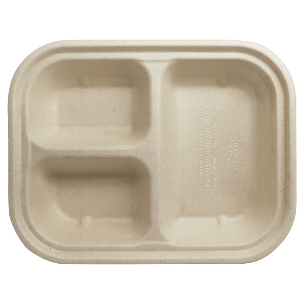 World Centric 29 oz Fiber Container PLA Lined, 3-Compt (QTY:400)