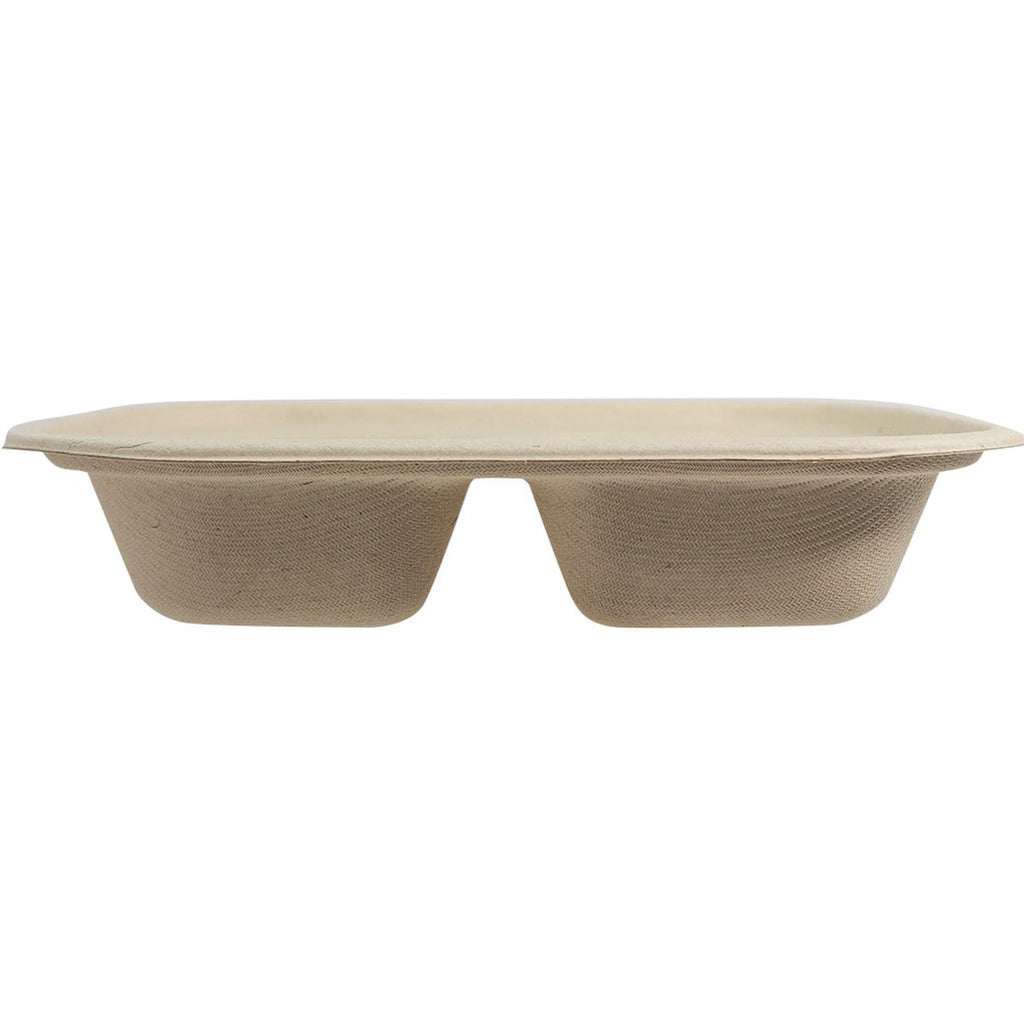 World Centric 14 oz Compostable Fiber Container, 2-Compartment, 8 x 6 x 1.5 in (QTY 400), SKU TR-SC-U8D-LFS