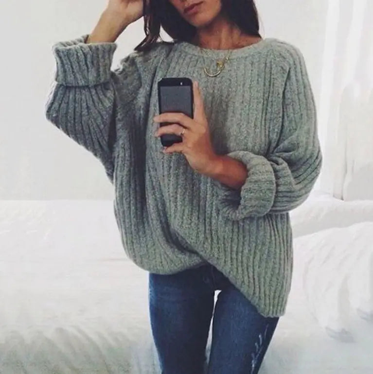 Women's Solid Color Round Neck Sweater Top