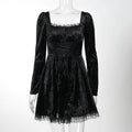 Elegant Slim-fit Long Sleeve Suede A-Line Dress