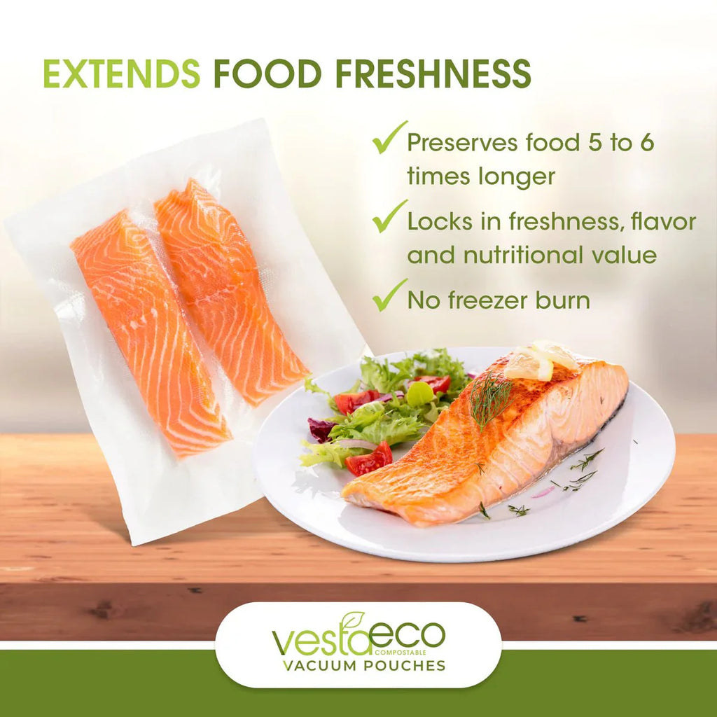 VestaEco Compostable Chamber Vacuum Seal Pouches - 6"x10" (Pint) - 100 Bags
