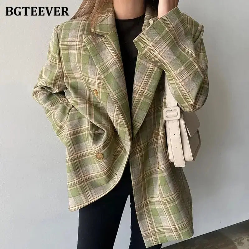 Vintage Loose Fit Plaid Blazer