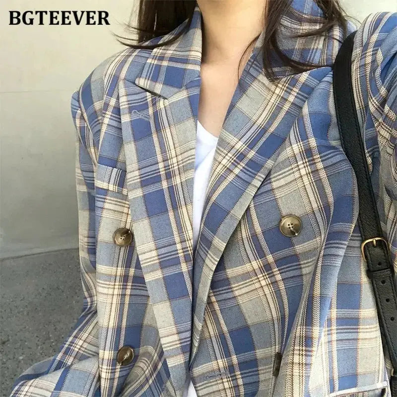Vintage Loose Fit Plaid Blazer