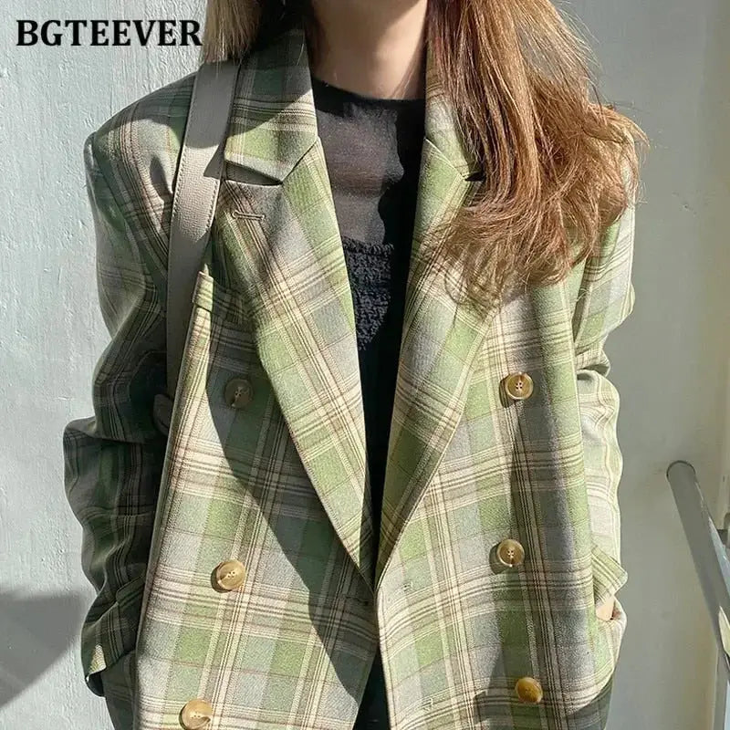 Vintage Loose Fit Plaid Blazer