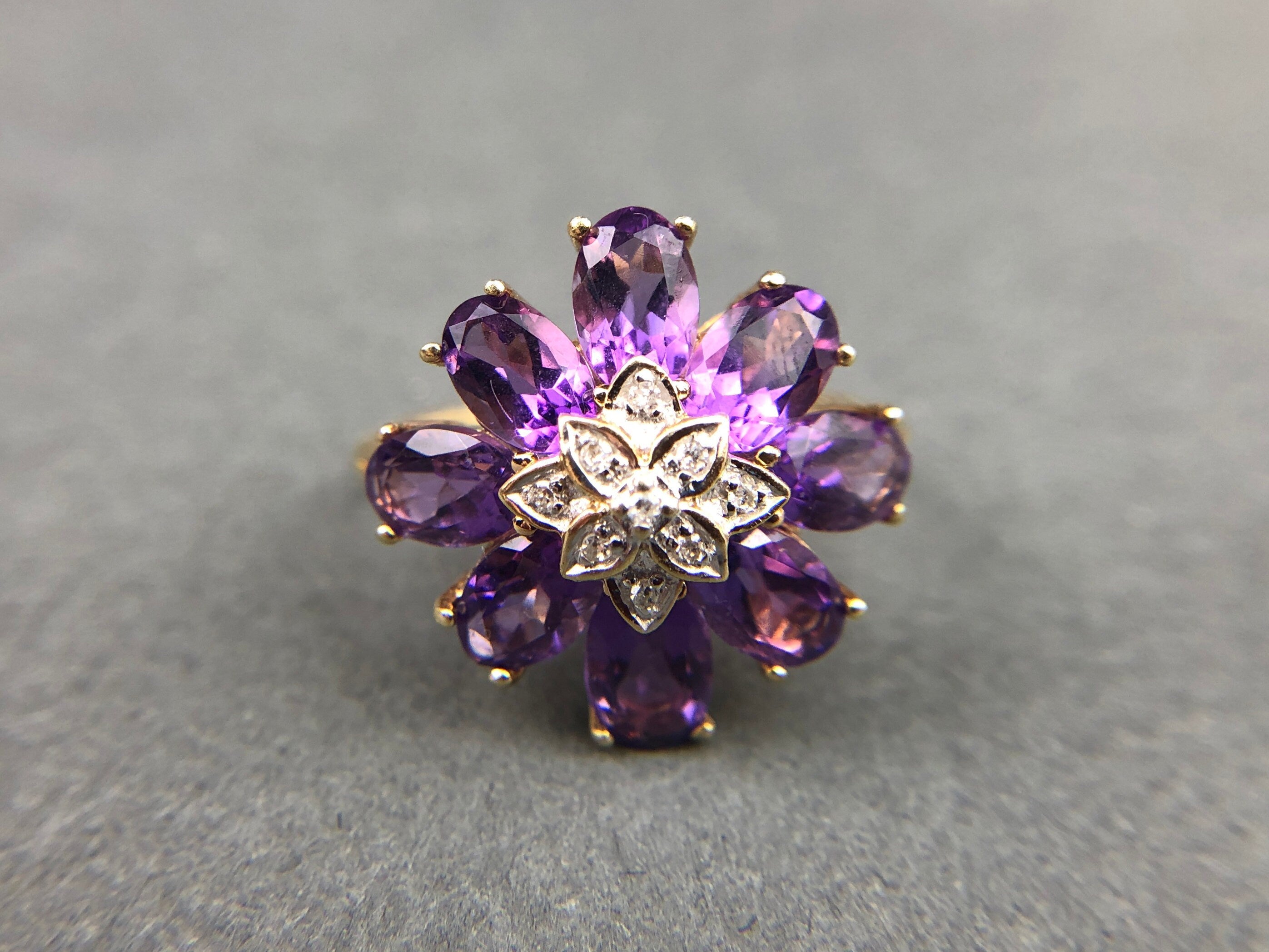 Vintage 10k Gold Amethyst and Diamond Ring. Vintage Gifts for Her.