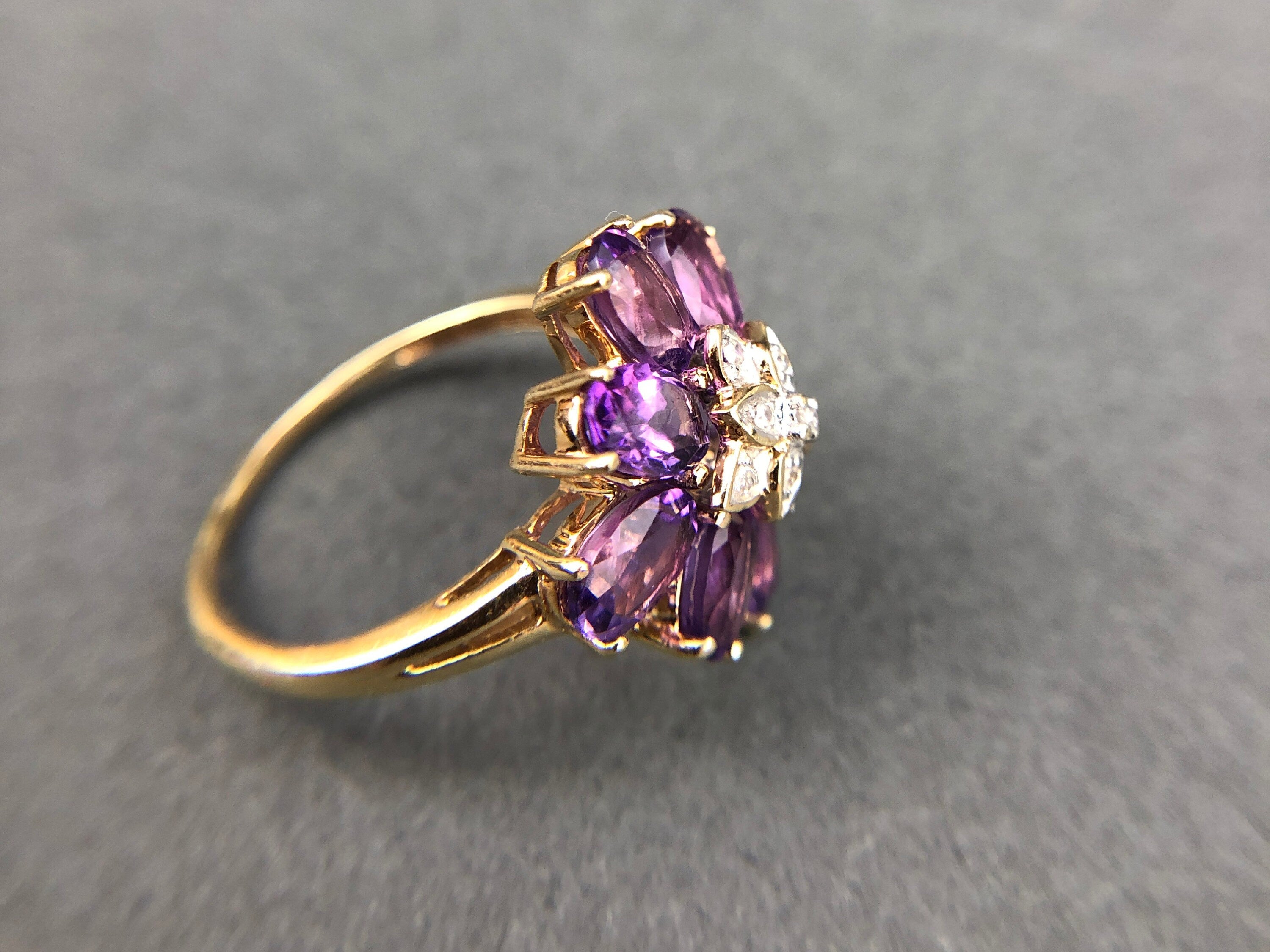 Vintage 10k Gold Amethyst and Diamond Ring. Vintage Gifts for Her.