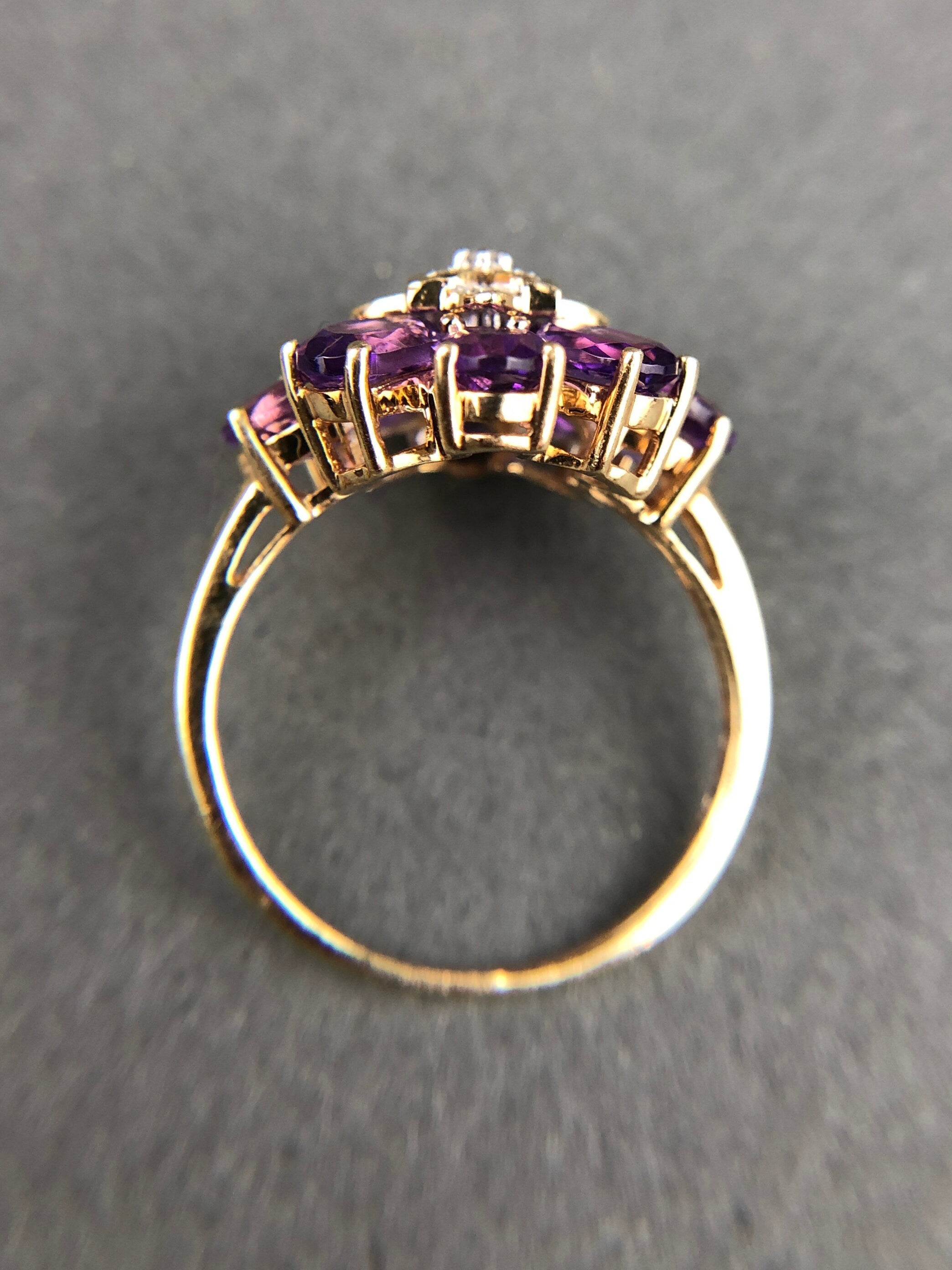 Vintage 10k Gold Amethyst and Diamond Ring. Vintage Gifts for Her.