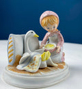 Porcelain Figurine by Lefton of Girl Feeding Sick Goose with Message: "Giving is Loving." Get Well Soon Gift. Gratitude to Doctor Friend.