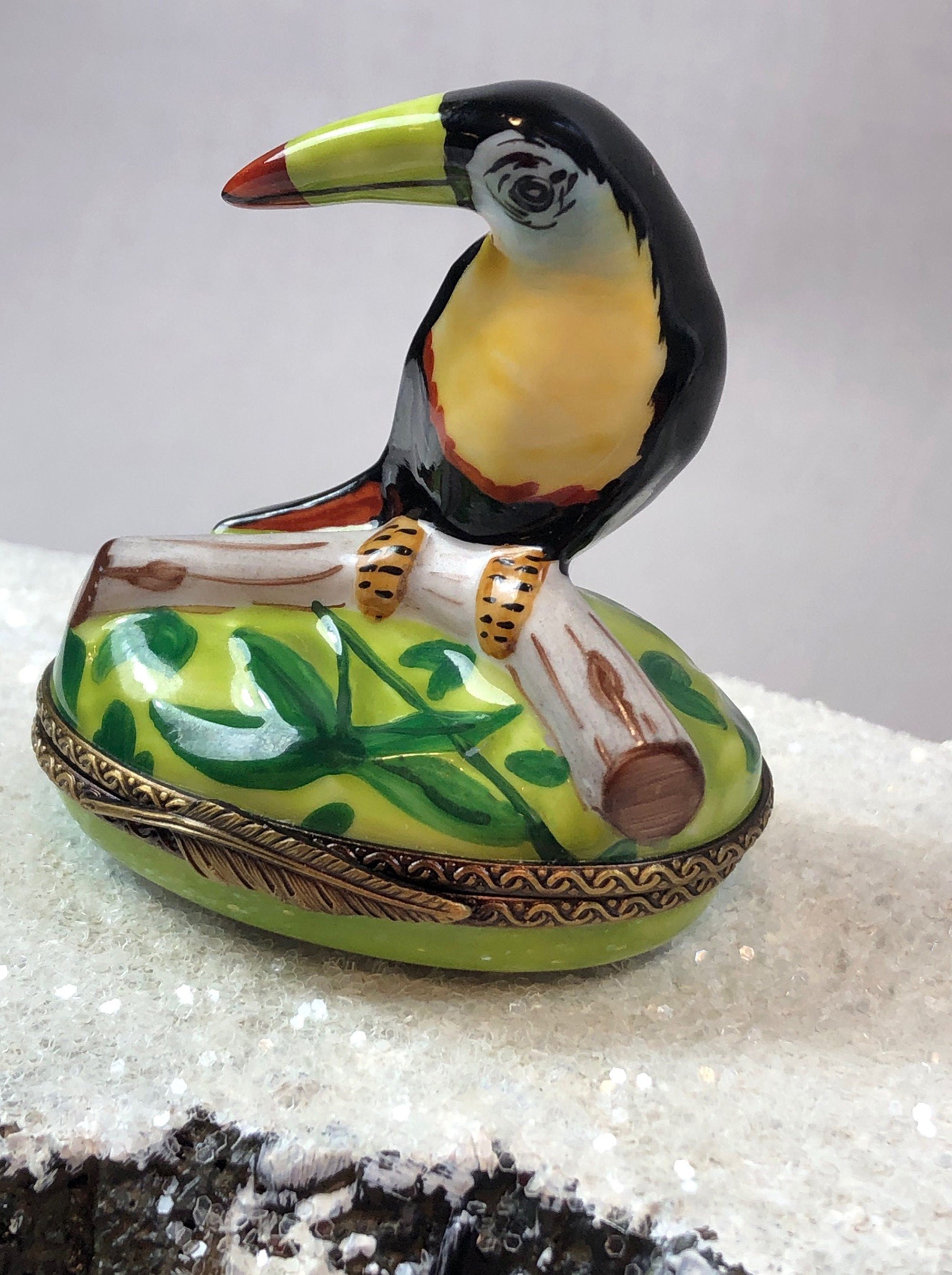 Vintage Hand-Painted Toucan Bird Limoges Trinket Box