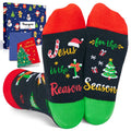 HAPPYPOP Christmas Gifts Idea Socks for Toddlers (JESUS Is The Reason For The Season) Gifts for Kids With Greeting Card