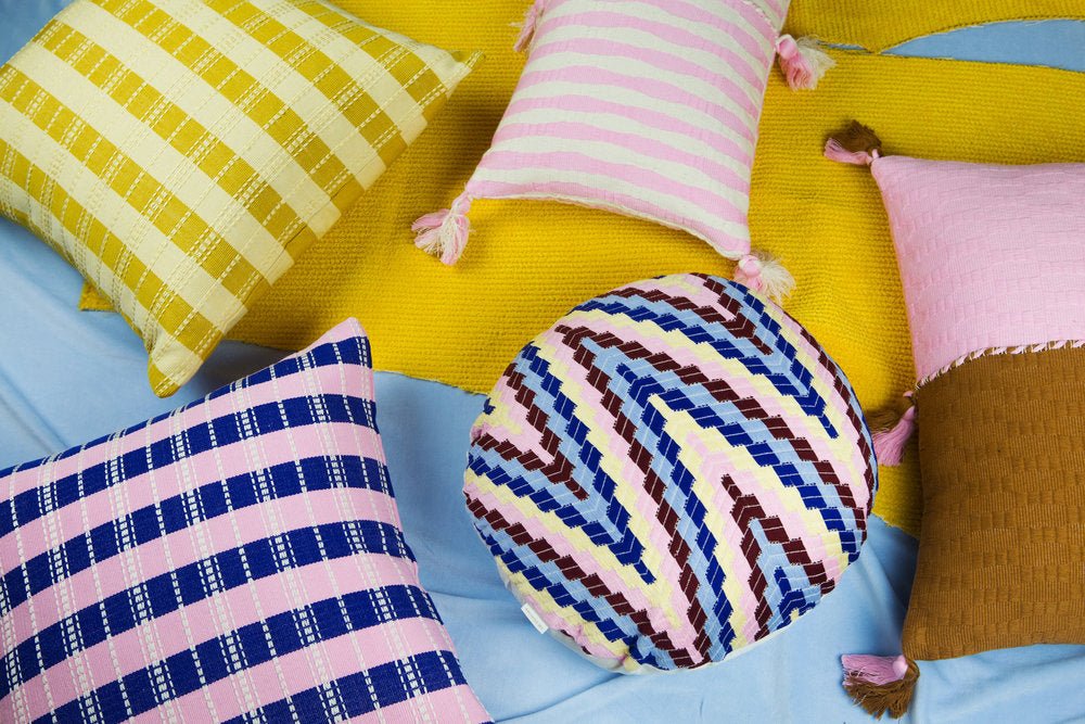Santiago Grid Pillow - Butter