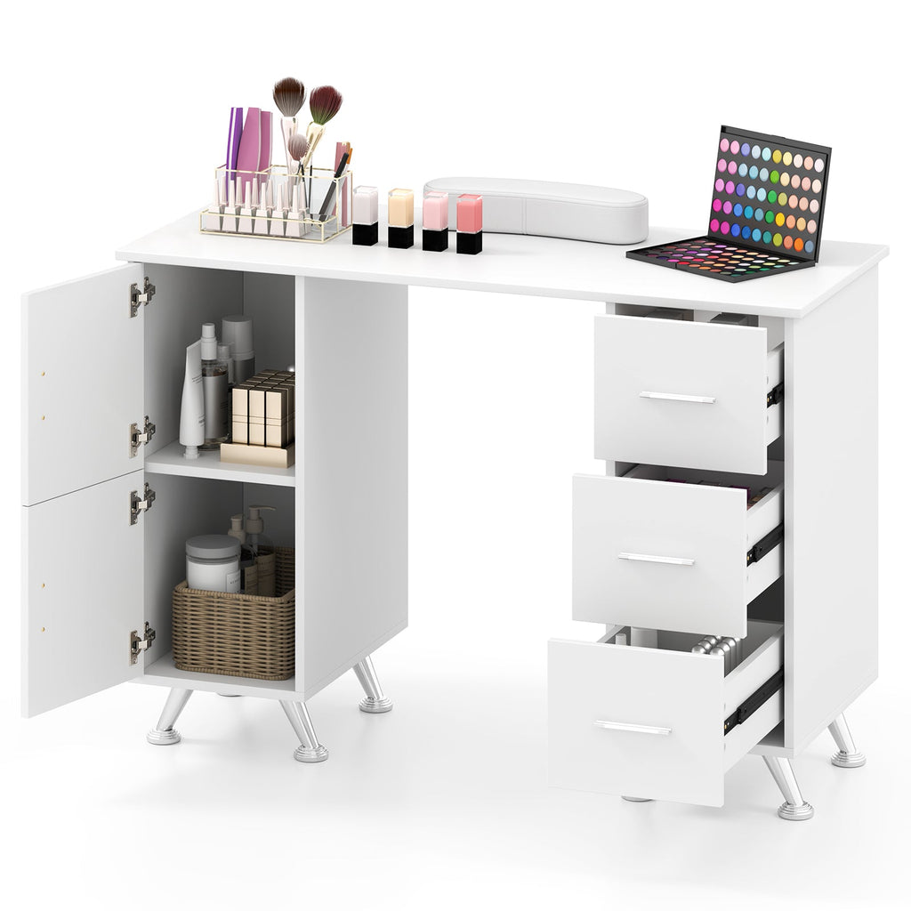 Wooden Manicure Table Nail Desk with Drawers Wrist Rest-White