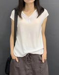 Women's Loose Fit V-Neck Short Sleeve Knit Top
