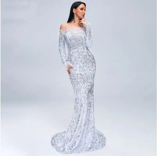 Celebrity Off The Shoulder Evening Gown