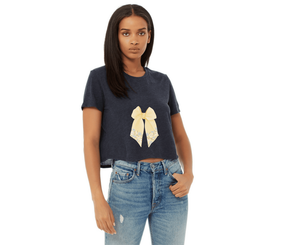 Customizable: Butter Yellow Floral Bow Cropped Tee
