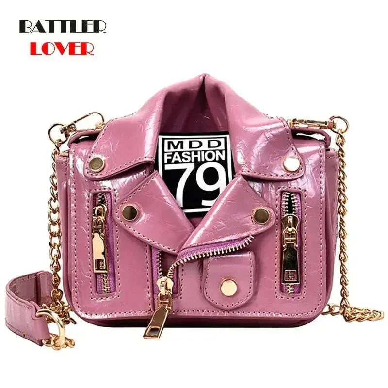 Zipper & Chain Leather Handbag