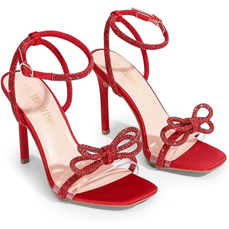 Dream Pairs Womens Size 9 Red Shiny Bow 4.5" Heel Ankle Strap Stilletto Shoes