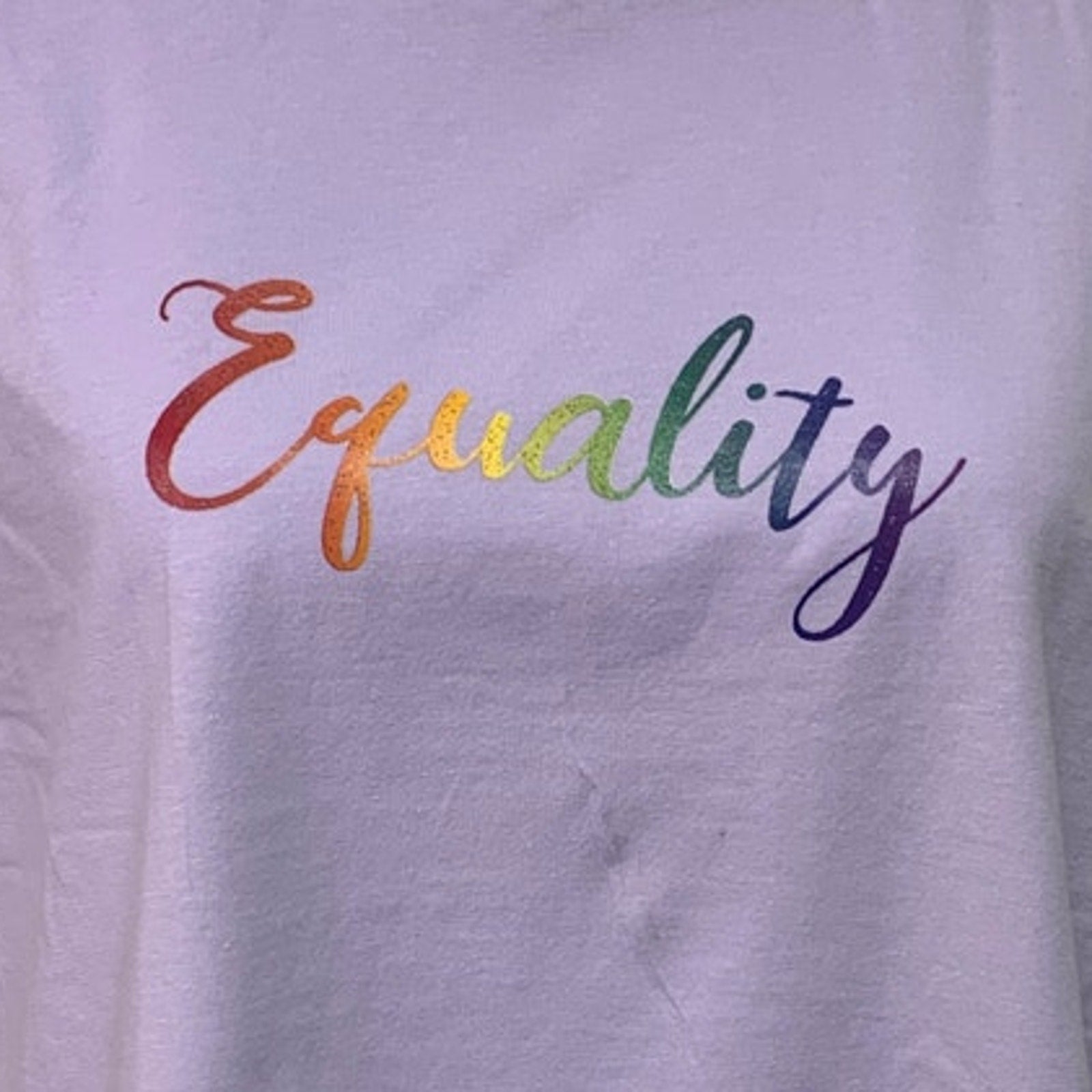 New Handprinted Womens XL Lilac Purple 100% Cotton Rainbow Equality Muscle Tee