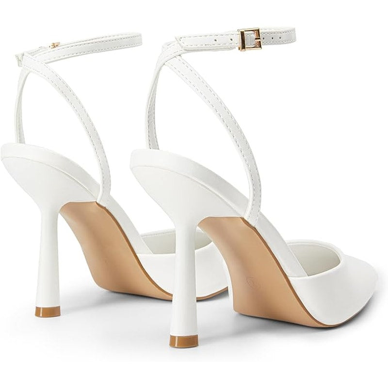 Deam Pairs Womens Size 8 White Pointy Toe Ankle Strap 4" Heel Wedding Shoes