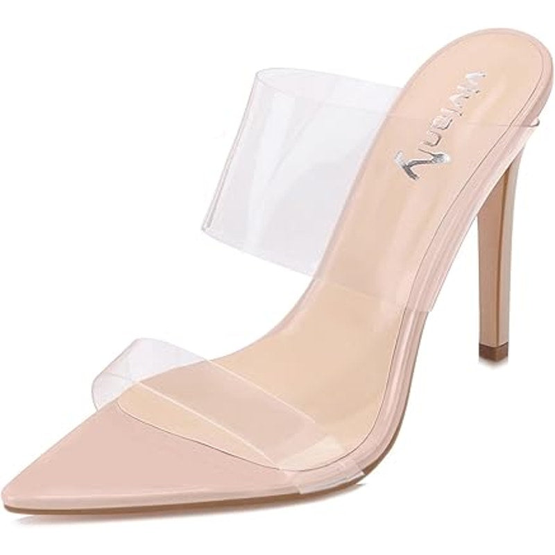 New Vivianly Womens Size 9.5 Clear Strap Slide Open Toe 4.75" Heel Sandal Shoes