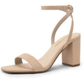 New Dream Pairs Womens Size 7 Nude Tan 3.25" Chunky Heels Square Open Toe Shoes