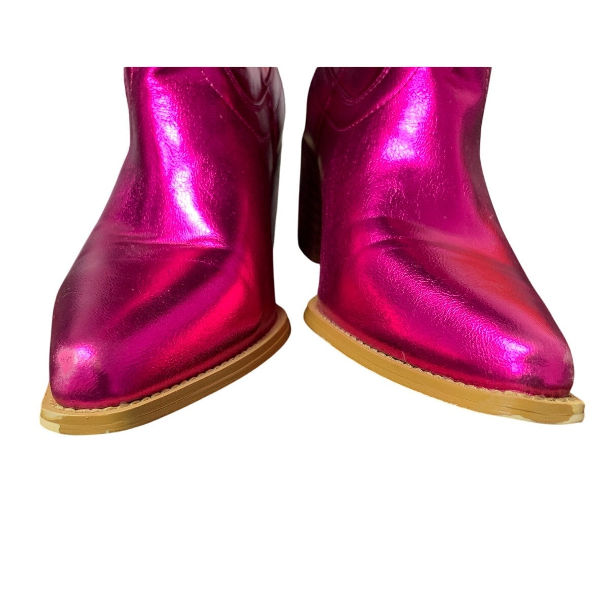 Goserce Womens Size 8 Metallic Pink 2.5" Heel Pull On Western Cowboy Boot Shoes
