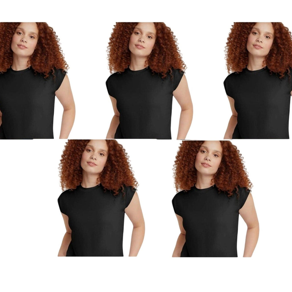 New 5-Pack Hanes Womens Medium Black Ringspun Cotton Cap Sleeve Muscle Tees
