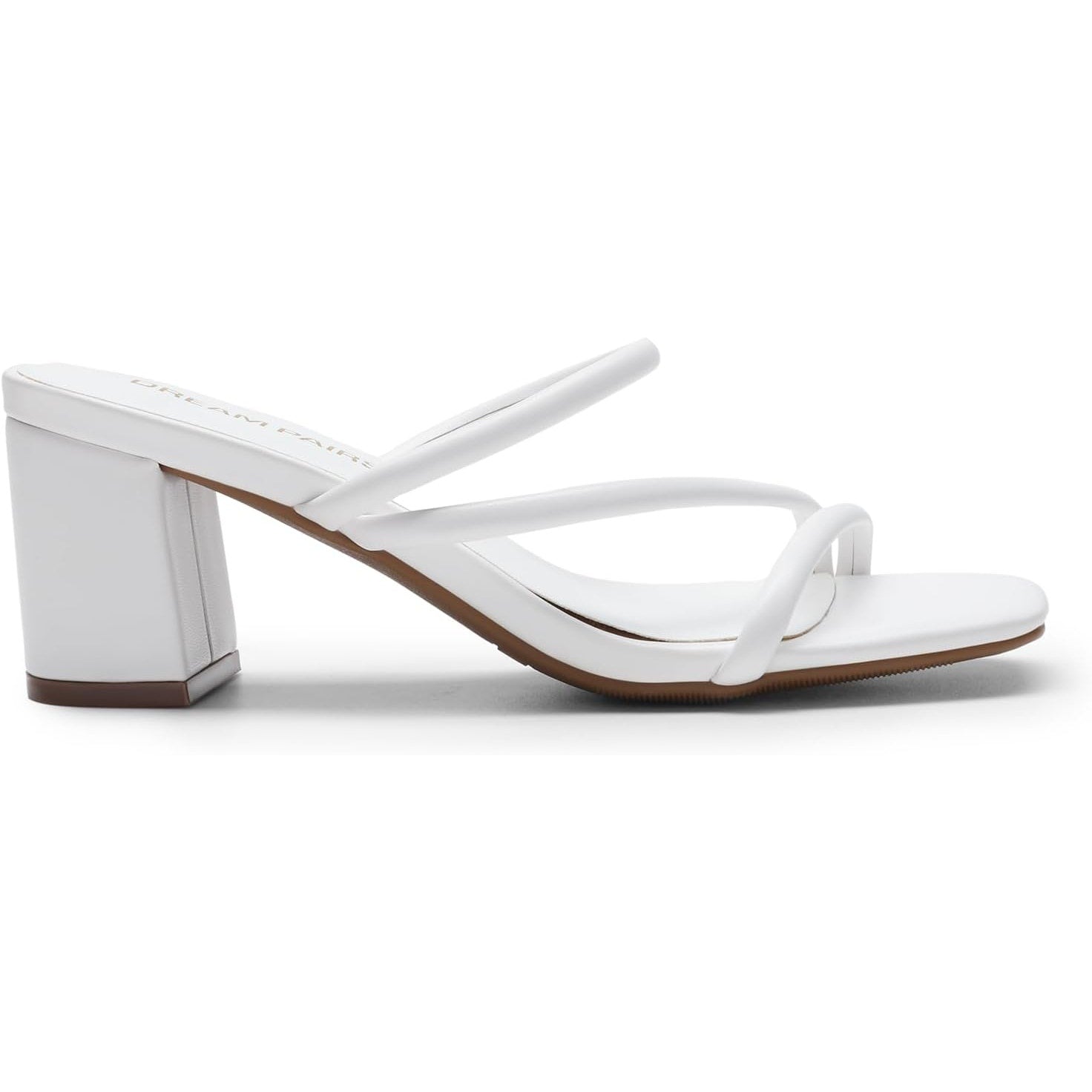 Dream Pairs Womens Size 7.5 White Faux Leather Strappy Slide On 3" Chunky Heels