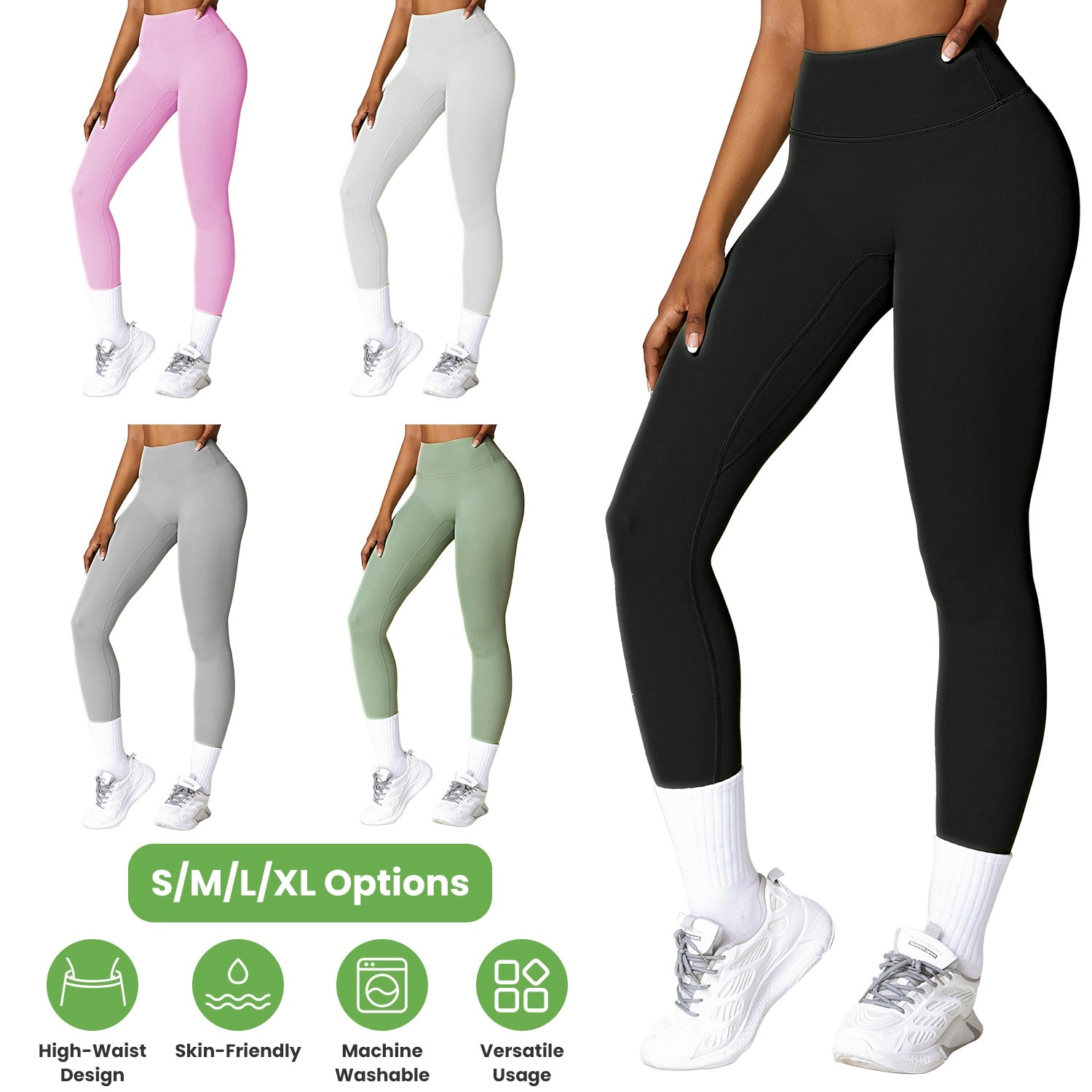 Women\'s High Waist Workout Leggings Tummy Control Compression Yoga Tight Pants Gym Pants Athletic Running Leggings with 25In Inseam No Front Seam