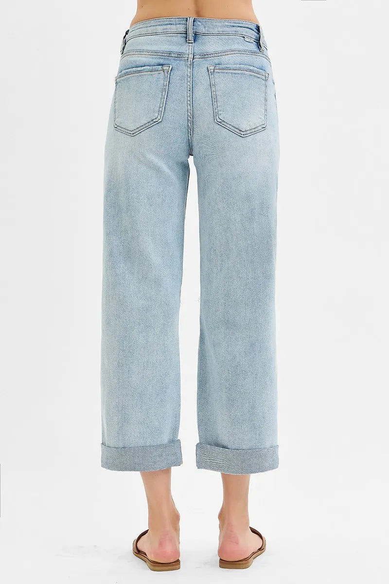 Full Size Mid Rise Fit Boyfriend Jeans with Cuff Plus Size