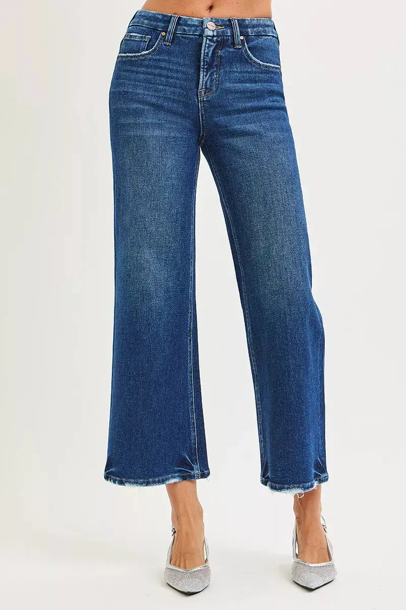 RISEN Jeans - High Rise Crop Wide Leg Jeans with Tummy Control 4 Way Stretch