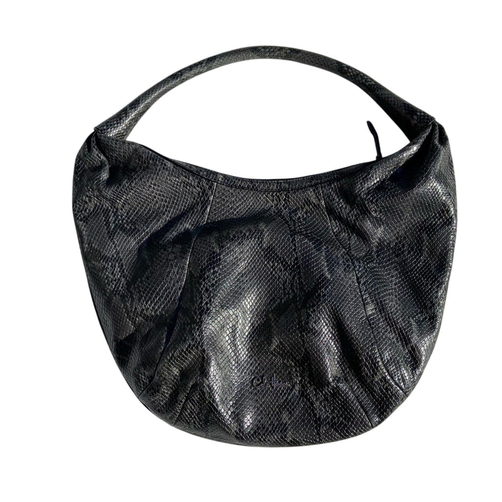 Cole Haan Gray Snakeskin Print Zip Closure Interior Pockets Hobo Handbag Purse