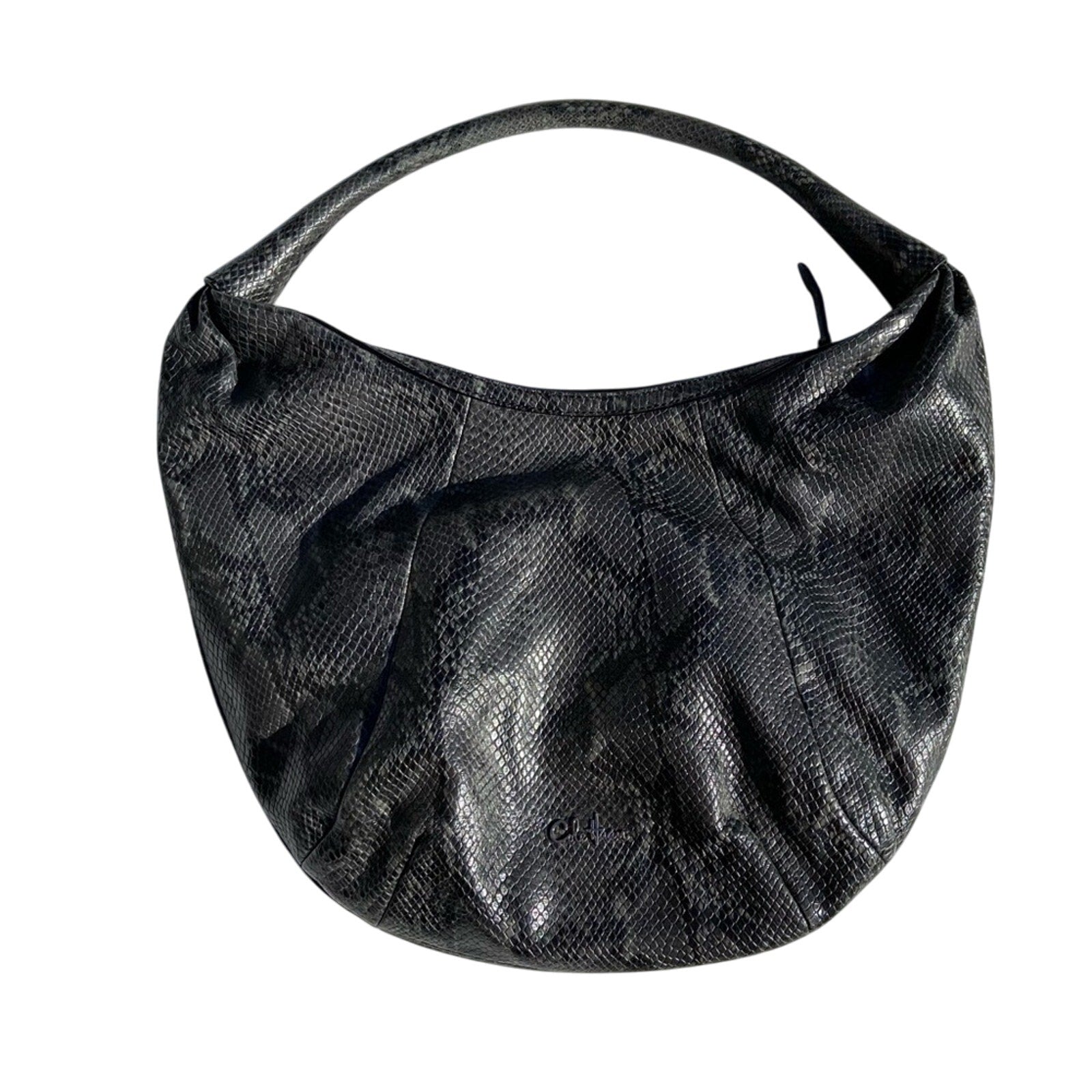 Cole Haan Gray Snakeskin Print Zip Closure Interior Pockets Hobo Handbag Purse