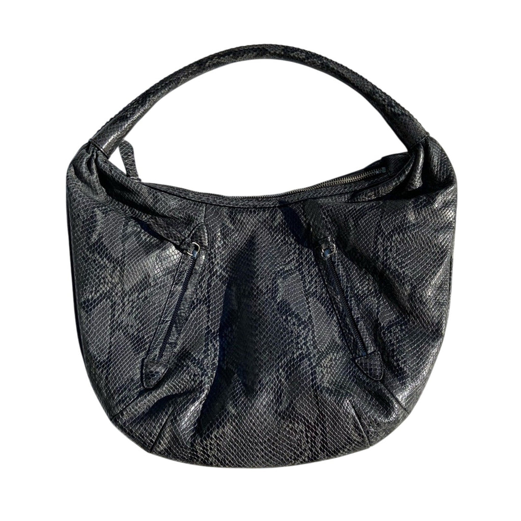 Cole Haan Gray Snakeskin Print Zip Closure Interior Pockets Hobo Handbag Purse