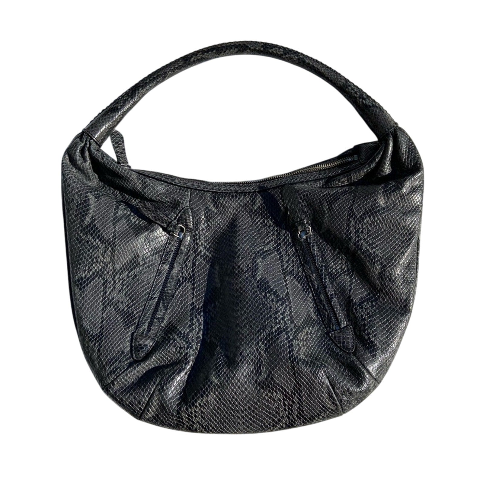 Cole Haan Gray Snakeskin Print Zip Closure Interior Pockets Hobo Handbag Purse