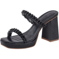 Coutgo Womens Size 7.5 Black Beaded 4" Platform Block Heel Slide On Sandal Shoes