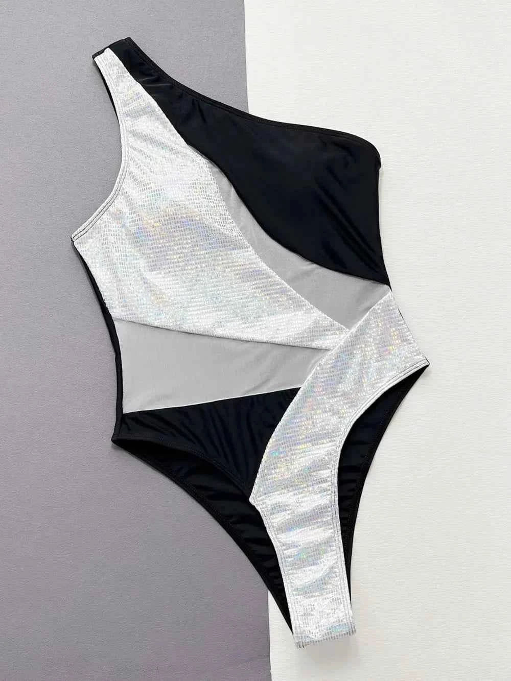 Stylish One-Piece Swimsuit with Contrast Panel Design