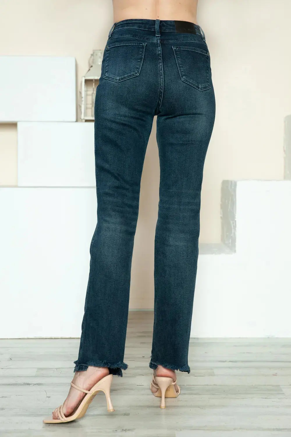 Plus Size Button Fly Hem Destroy Straight Leg Judy Blue Jeans