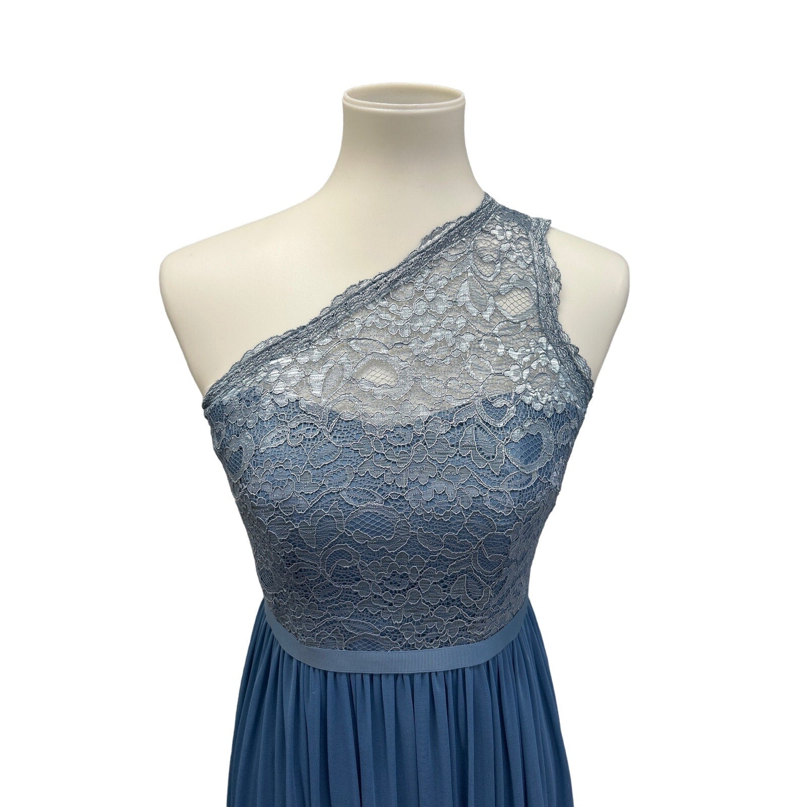 David's Bridal Womens Size 0 One Shoulder Lacy Blue Long Bridesmaid's Dress