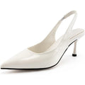 New Heelchic Womens 6.5 White Faux Leather Closed Toe 3" Heel Slingback Shoes
