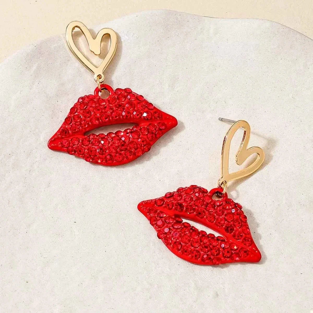 Rhinestone Lip Earrings and Necklace Jewelry Set